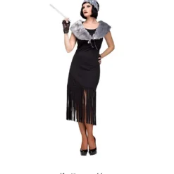 Schwarzes Fransenkleid Mix & Match -Grusel Kostuem Welt fransen kleid schwarz karnevalkleid faschingskleid finge woman dress black 25793 3