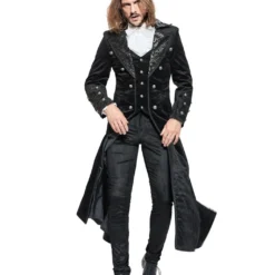 Gothic Vampir Piratenmantel -Grusel Kostuem Welt gothic vampir piraten mantel gothic samtmantel schwarzer herrenmantel 54312 03