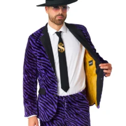 Pimp Faux Fur Zebra Anzug - Suitmeister -Grusel Kostuem Welt pimp faux fur purple suitmaster opposuite anzug suitmeister kostuem anzug zebra fell anzug 54383 2