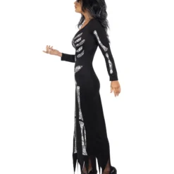 Elegantes Skelett Schlauchkleid -Grusel Kostuem Welt schwarzes schlauchkleid mit skelett motiv skeleton tube dress bild3 23898