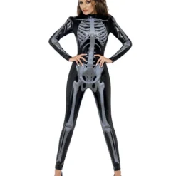 Skelett Catsuit Schwarz