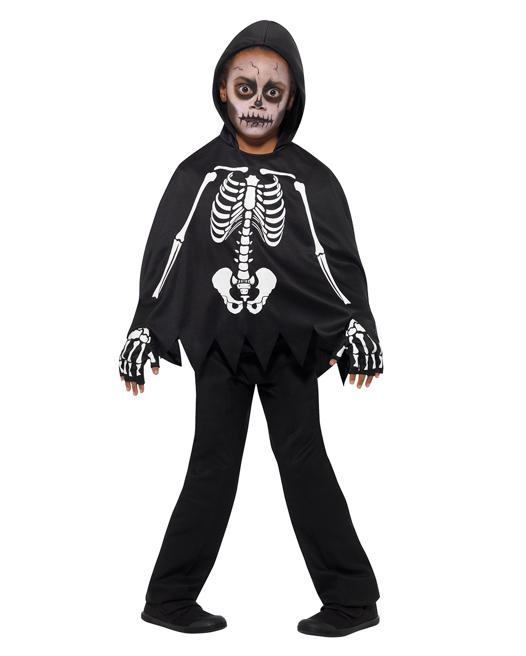 Skelett Kinder Poncho Mit Handschuhe 2 Skelett Kinder Poncho Mit Handschuhe – Bild 2